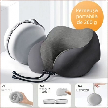 Pernă de călătorie în formă U pentru gât, cu spumă memory, țesătură anti-pene, potrivire universală, design minimalist modern