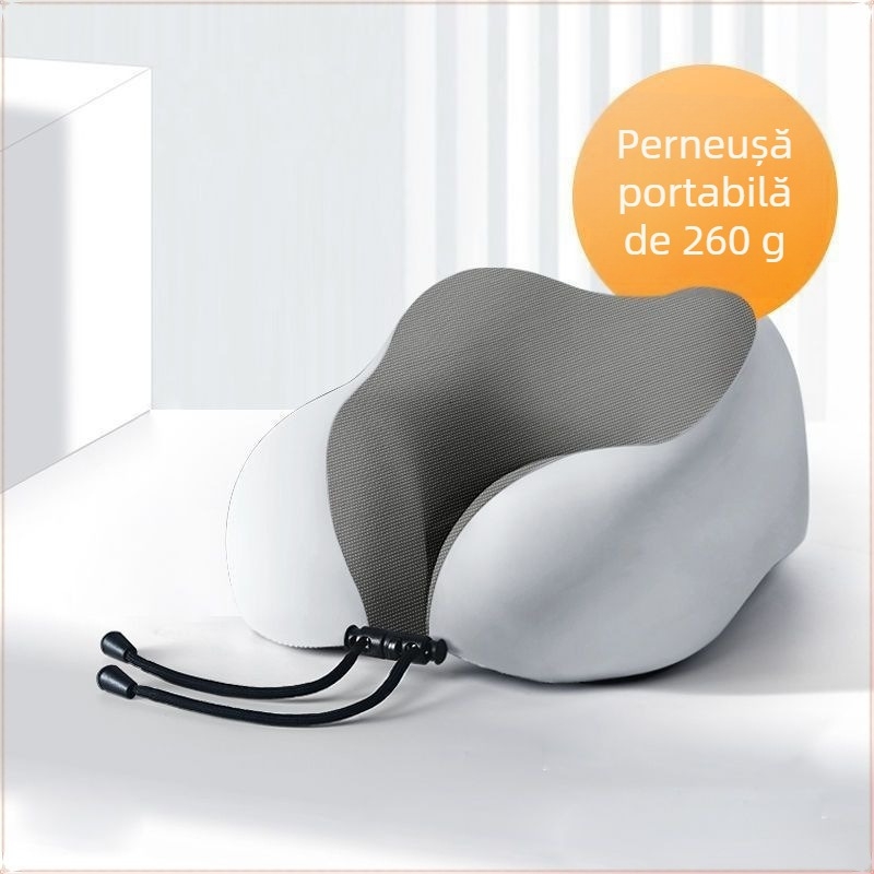 Pernă de călătorie în formă U pentru gât, cu spumă memory, țesătură anti-pene, potrivire universală, design minimalist modern