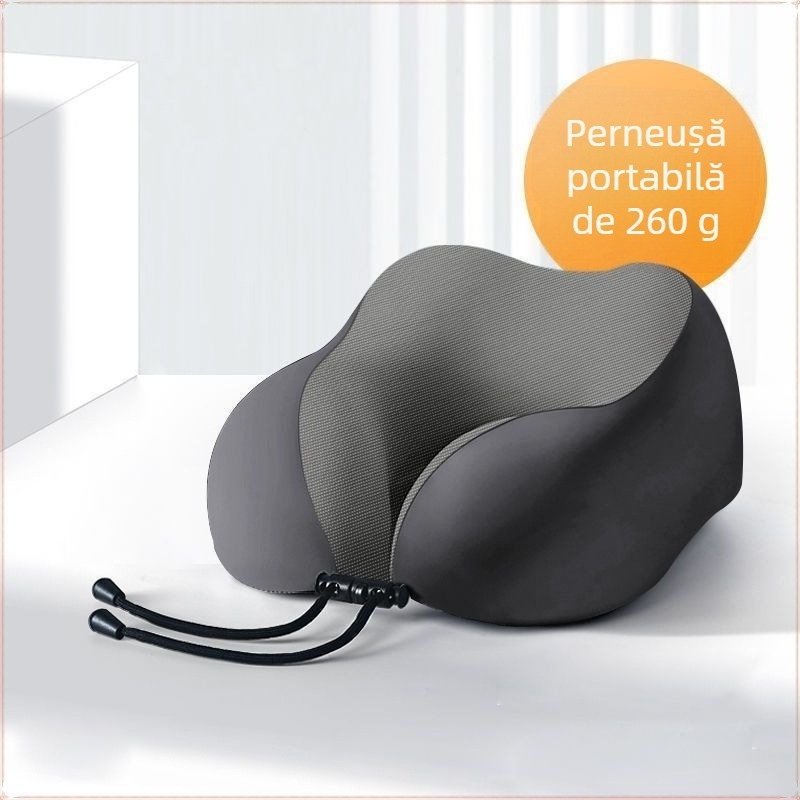 Pernă de călătorie în formă U pentru gât, cu spumă memory, țesătură anti-pene, potrivire universală, design minimalist modern