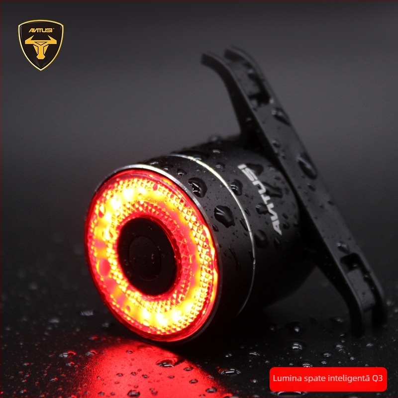 ANTUSI Q3 Lumină de spate inteligentă pentru biciclete de drum – reîncărcabilă, avertizare la frânare