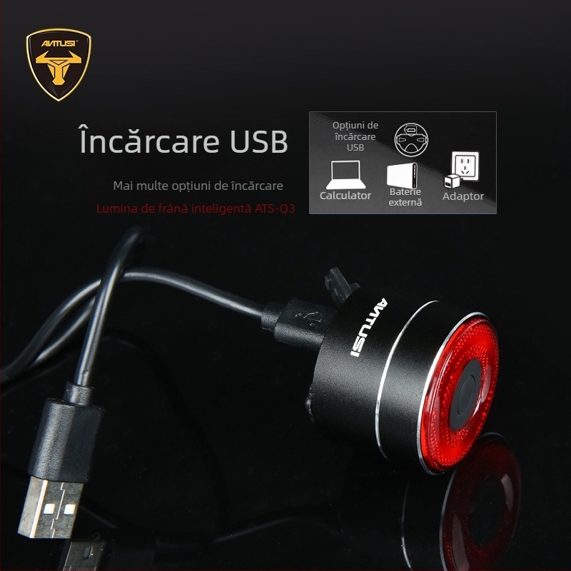ANTUSI Q3 Lumină de spate inteligentă pentru biciclete de drum – reîncărcabilă, avertizare la frânare