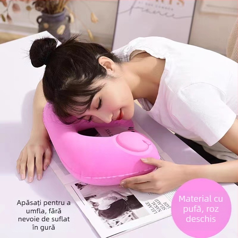 Pernă gonflabilă în formă de U pentru gât, pentru călătorii, PVC, grosime 18, umflare prin apăsare, brand Shunchuang