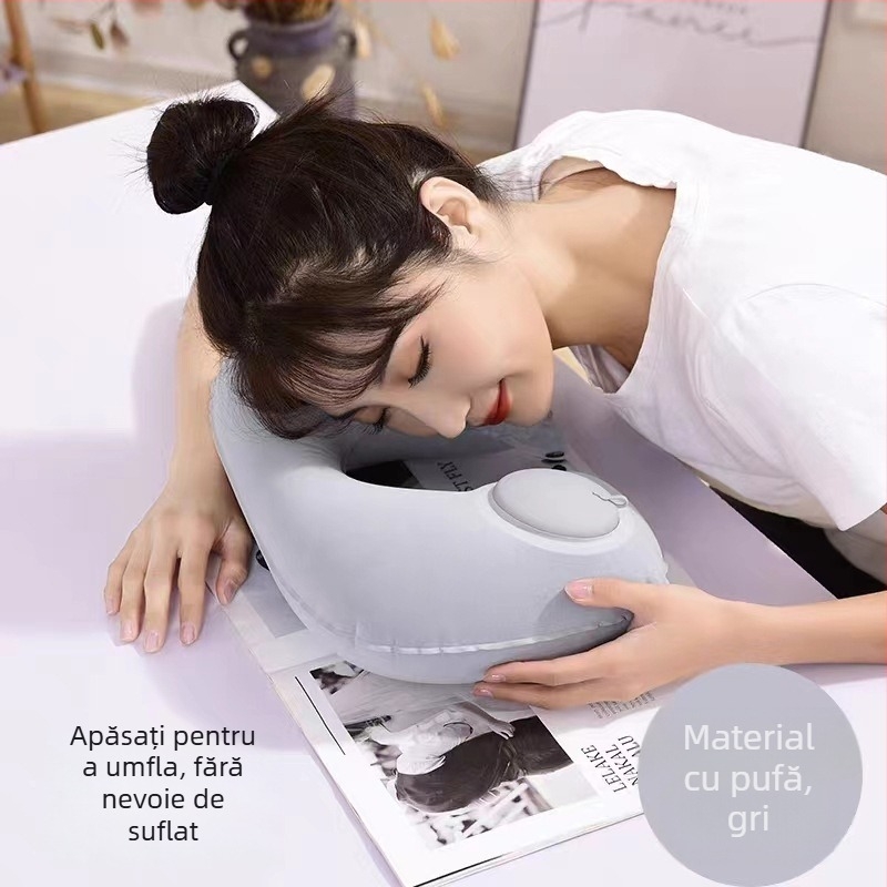 Pernă gonflabilă în formă de U pentru gât, pentru călătorii, PVC, grosime 18, umflare prin apăsare, brand Shunchuang
