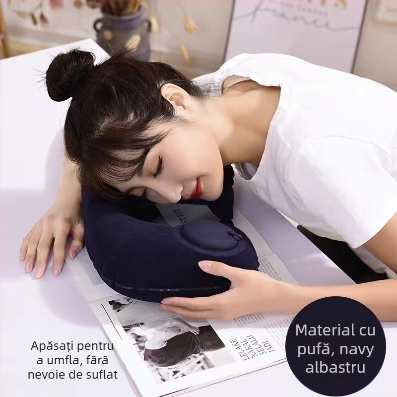 Pernă gonflabilă în formă de U pentru gât, pentru călătorii, PVC, grosime 18, umflare prin apăsare, brand Shunchuang