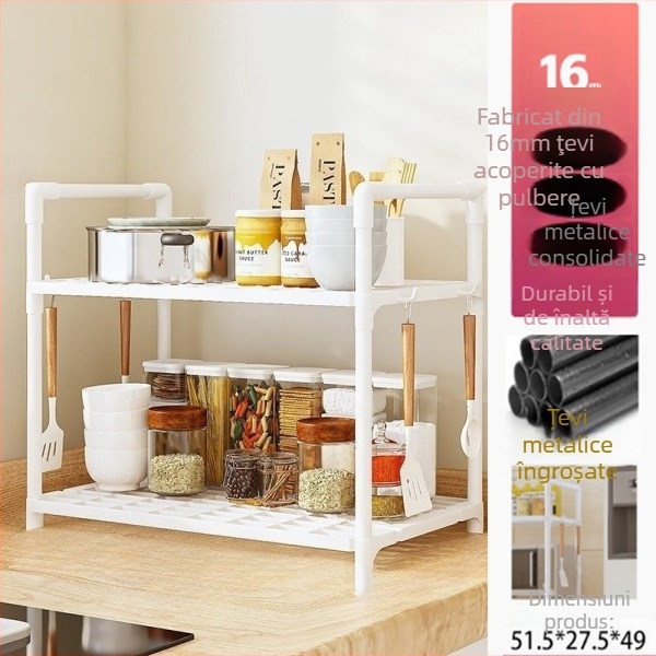 Raft portabil de depozitare din plastic, multifuncțional, pentru bucătărie și cuptor cu microunde; structură cu mai multe etaje, mobil, rezistent la umezeală