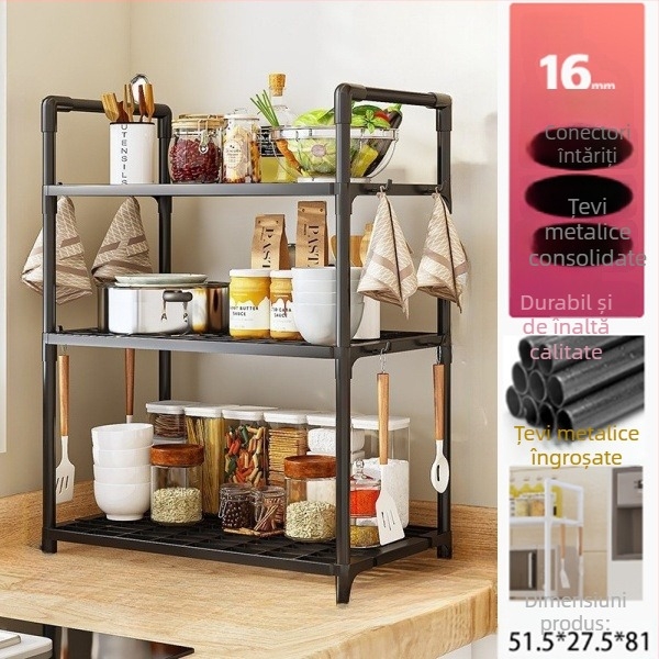 Raft portabil de depozitare din plastic, multifuncțional, pentru bucătărie și cuptor cu microunde; structură cu mai multe etaje, mobil, rezistent la umezeală