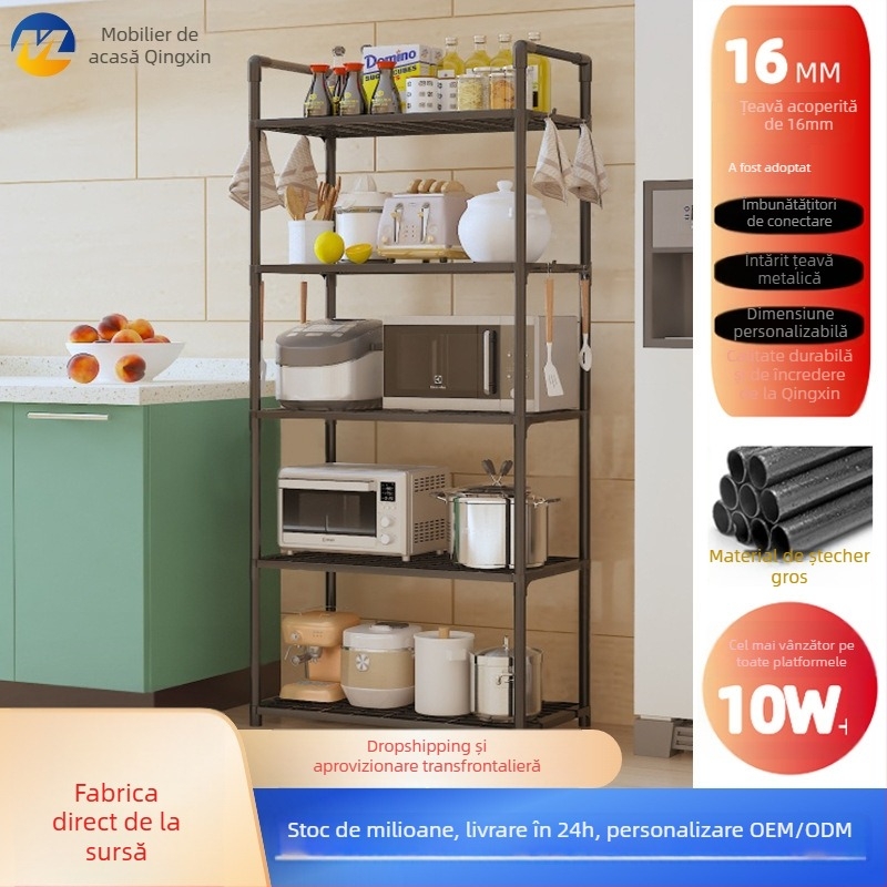 Raft portabil de depozitare din plastic, multifuncțional, pentru bucătărie și cuptor cu microunde; structură cu mai multe etaje, mobil, rezistent la umezeală