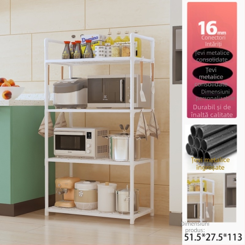 Raft portabil de depozitare din plastic, multifuncțional, pentru bucătărie și cuptor cu microunde; structură cu mai multe etaje, mobil, rezistent la umezeală