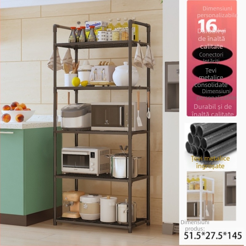 Raft portabil de depozitare din plastic, multifuncțional, pentru bucătărie și cuptor cu microunde; structură cu mai multe etaje, mobil, rezistent la umezeală