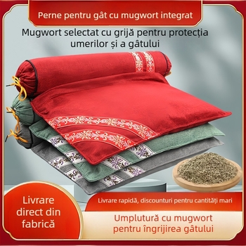 Hongzhaotang Mugwort pernă cervicală dintr-o singură bucată, cu compresie caldă prin ventuză, formă U cilindrică, din bumbac și in