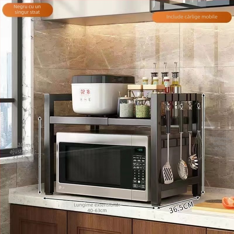 Raft de depozitare pentru cuptorul cu microunde, birou extensibil, construcție multistrat, oțel din carbon, design simplu și modern, marcă Strong merchants