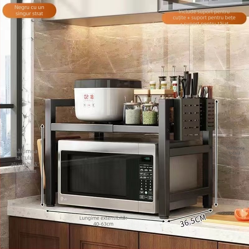 Raft de depozitare pentru cuptorul cu microunde, birou extensibil, construcție multistrat, oțel din carbon, design simplu și modern, marcă Strong merchants