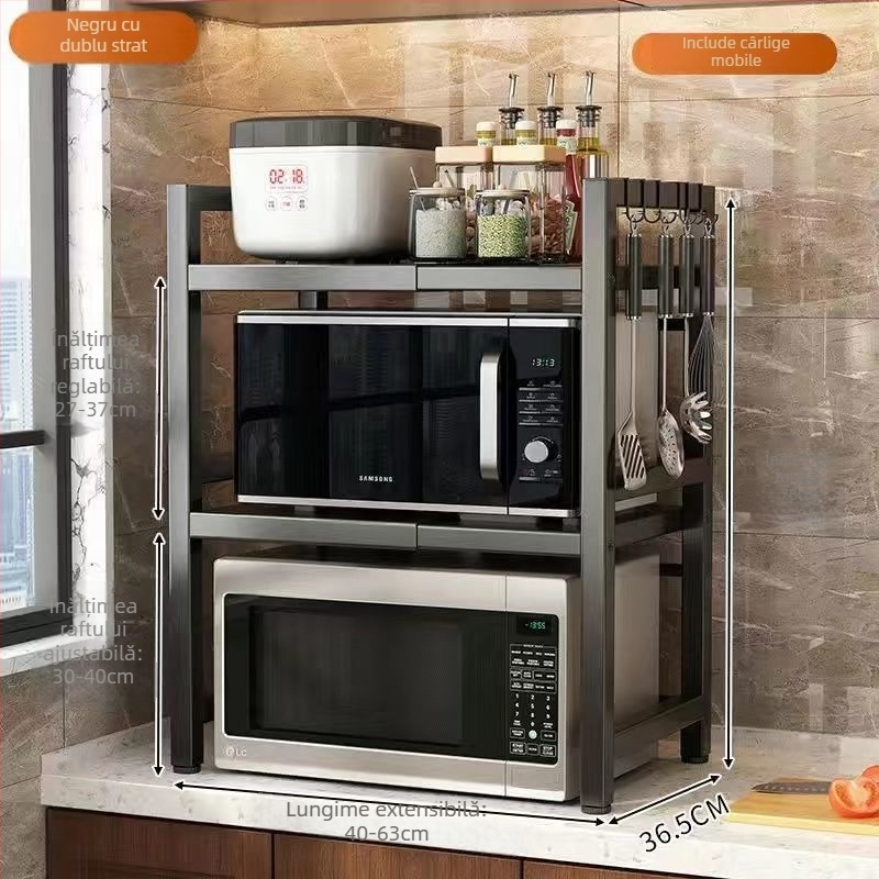 Raft de depozitare pentru cuptorul cu microunde, birou extensibil, construcție multistrat, oțel din carbon, design simplu și modern, marcă Strong merchants