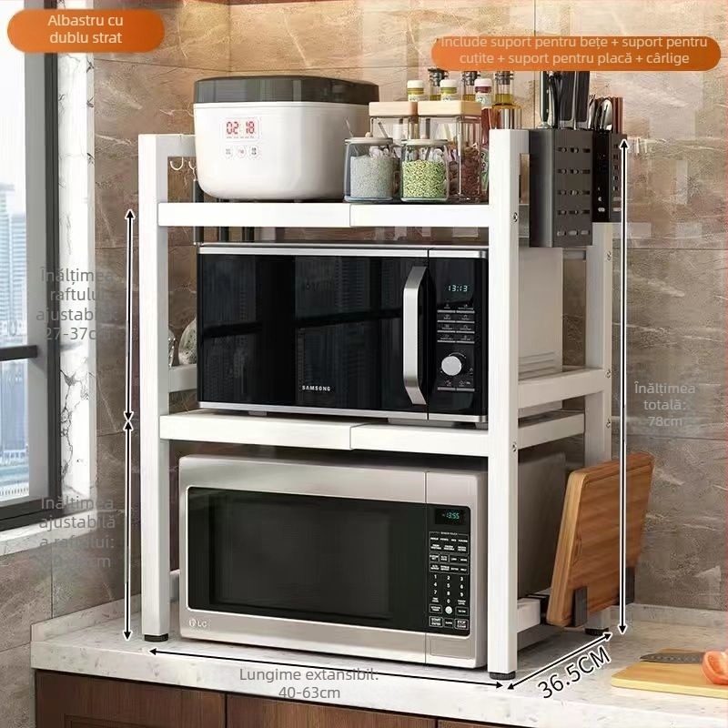 Raft de depozitare pentru cuptorul cu microunde, birou extensibil, construcție multistrat, oțel din carbon, design simplu și modern, marcă Strong merchants