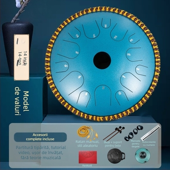 Tambur cu limbă din oțel Lotus Eteric – 13 tonuri și 14 tonuri, pentru începători, calitate profesională, tambur de mână