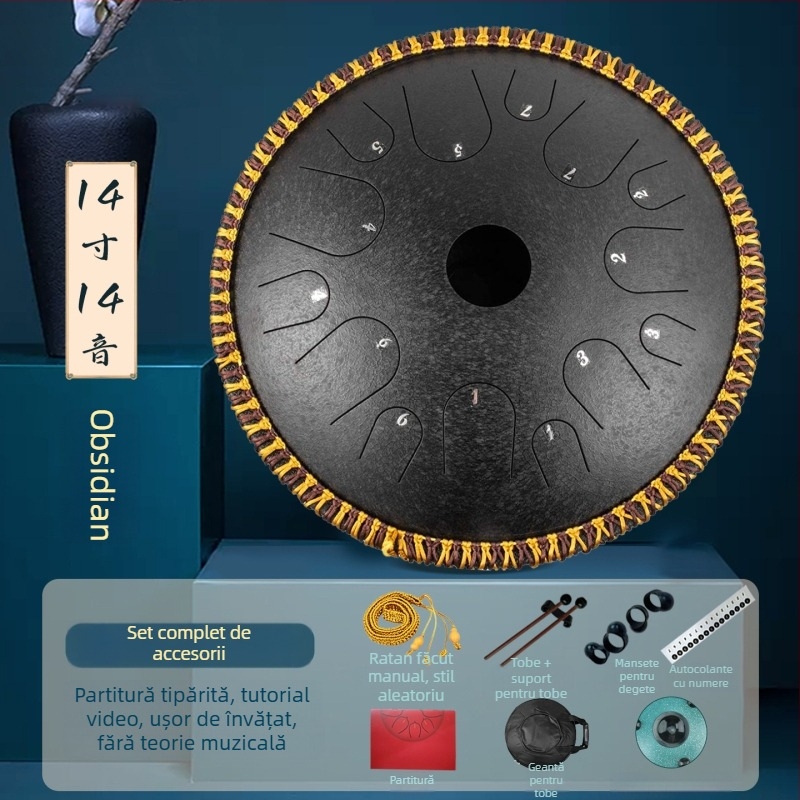 Tambur cu limbă din oțel Lotus Eteric – 13 tonuri și 14 tonuri, pentru începători, calitate profesională, tambur de mână