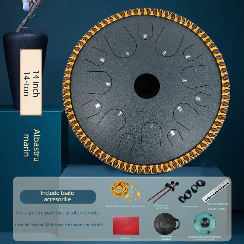 Tambur cu limbă din oțel Lotus Eteric – 13 tonuri și 14 tonuri, pentru începători, calitate profesională, tambur de mână