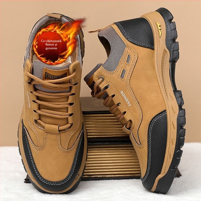 Pantofi sport pentru bărbați, cu căptușeală fleece pentru iarnă, impermeabili, casual, cu șireturi, talpă EVA