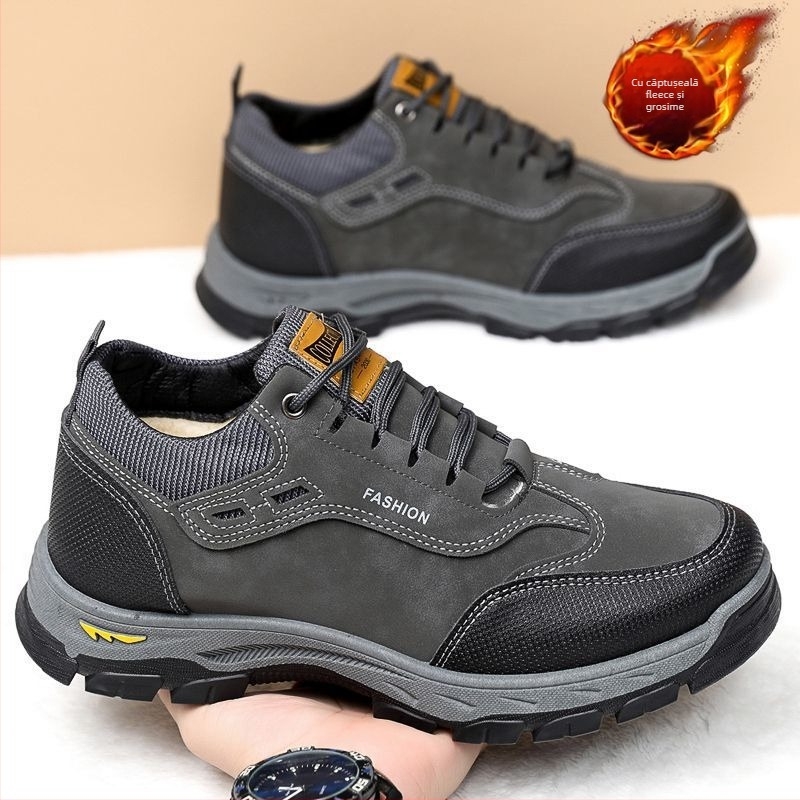 Pantofi sport pentru bărbați, cu căptușeală fleece pentru iarnă, impermeabili, casual, cu șireturi, talpă EVA