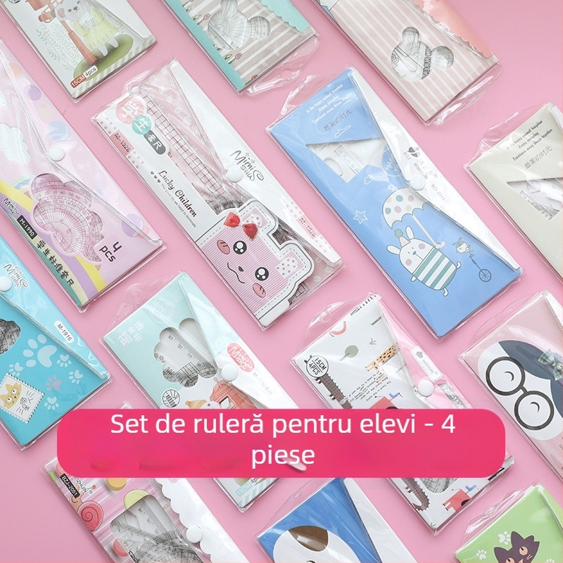Set de 4 rigle transparente din plastic, cu design de desene animate, pentru elevi din învățământul primar