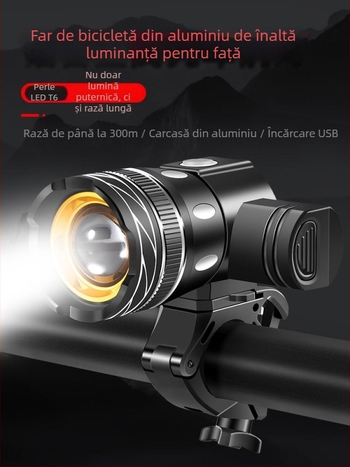 Far frontal de bicicletă cu LED T6, luminozitate înaltă, încărcabil, lampă de avertizare pentru plimbări nocturne, pentru biciclete de munte