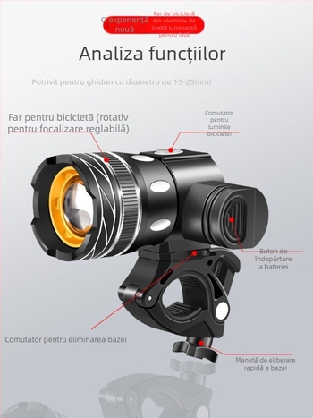 Far frontal de bicicletă cu LED T6, luminozitate înaltă, încărcabil, lampă de avertizare pentru plimbări nocturne, pentru biciclete de munte