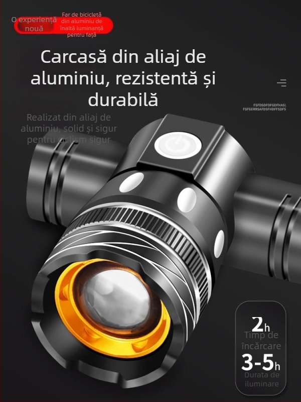 Far frontal de bicicletă cu LED T6, luminozitate înaltă, încărcabil, lampă de avertizare pentru plimbări nocturne, pentru biciclete de munte
