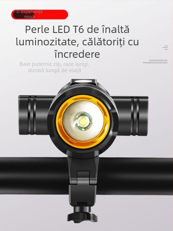 Far frontal de bicicletă cu LED T6, luminozitate înaltă, încărcabil, lampă de avertizare pentru plimbări nocturne, pentru biciclete de munte