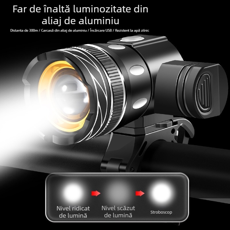 Far frontal de bicicletă cu LED T6, luminozitate înaltă, încărcabil, lampă de avertizare pentru plimbări nocturne, pentru biciclete de munte