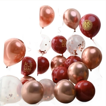 Balon decorativ din latex, dublu strat cu motivul Fericire Dublă, formă 31865, imprimare logo disponibilă, potrivit pentru nunți