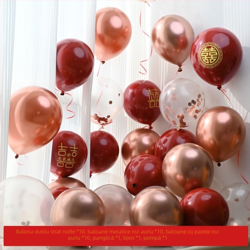 Balon decorativ din latex, dublu strat cu motivul Fericire Dublă, formă 31865, imprimare logo disponibilă, potrivit pentru nunți