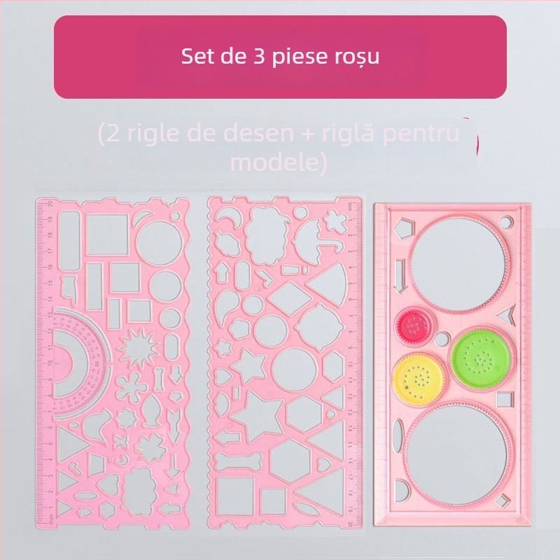 Set multifunctional de rigle pentru elevi ai școlii primare, instrument geometric de desen, material PP, scară clară, formă geometrică multiplă, margini rotunjite