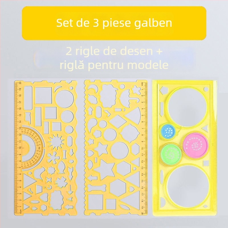 Set multifunctional de rigle pentru elevi ai școlii primare, instrument geometric de desen, material PP, scară clară, formă geometrică multiplă, margini rotunjite