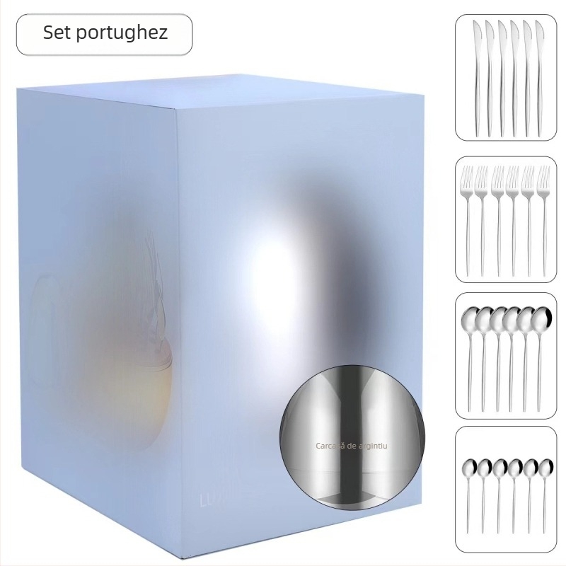 Set tacâmuri din oțel inoxidabil în formă de inimă, 24 de piese, finisaj oglindă; oțel inoxidabil 410, stil nordic/vestic