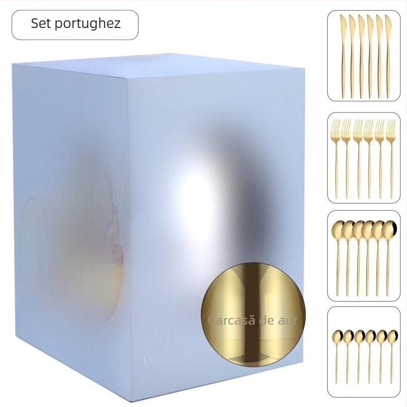 Set tacâmuri din oțel inoxidabil în formă de inimă, 24 de piese, finisaj oglindă; oțel inoxidabil 410, stil nordic/vestic