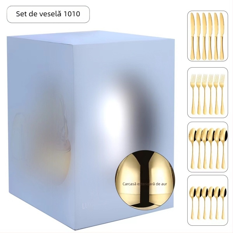 Set tacâmuri din oțel inoxidabil în formă de inimă, 24 de piese, finisaj oglindă; oțel inoxidabil 410, stil nordic/vestic