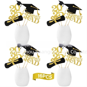 Decor pentru ceremonie de absolvire — set de 16 bucăți inserturi bidirecționale cu sclipici pentru vaze, accesorii de amenajare a spațiului, din hârtie
