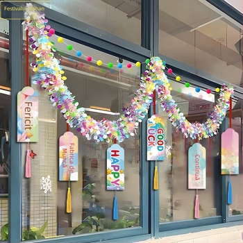 Penglv Accesorii pentru amenajarea sălii — ghirlande, panglici și drapele în stil desen animat pentru decorarea sălii de clasă (sezonul de absolvire)