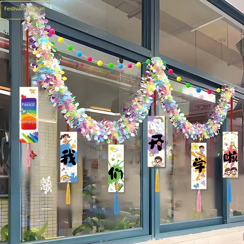 Penglv Accesorii pentru amenajarea sălii — ghirlande, panglici și drapele în stil desen animat pentru decorarea sălii de clasă (sezonul de absolvire)