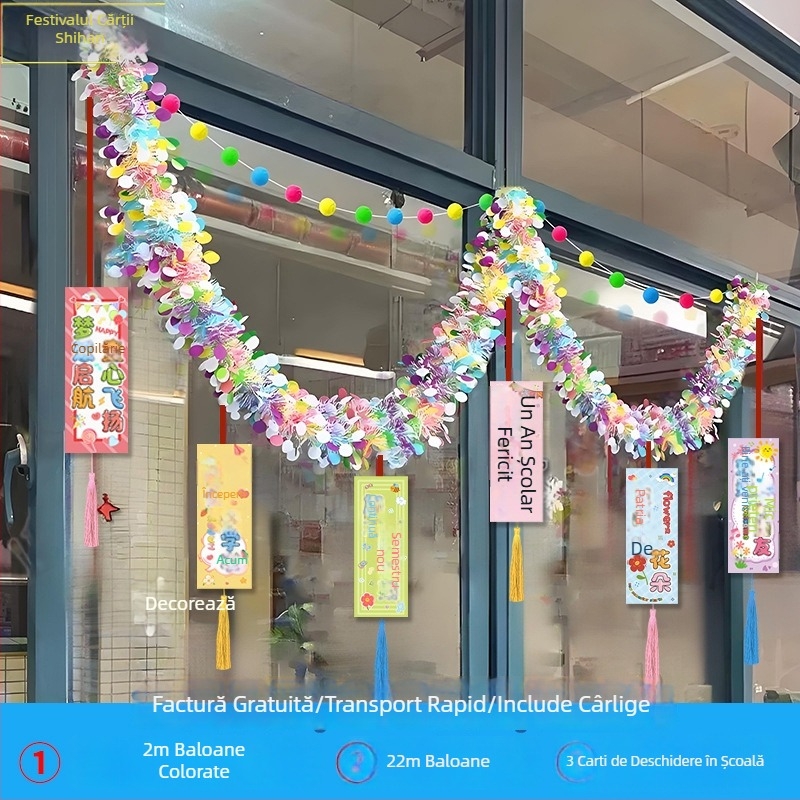 Penglv Accesorii pentru amenajarea sălii — ghirlande, panglici și drapele în stil desen animat pentru decorarea sălii de clasă (sezonul de absolvire)