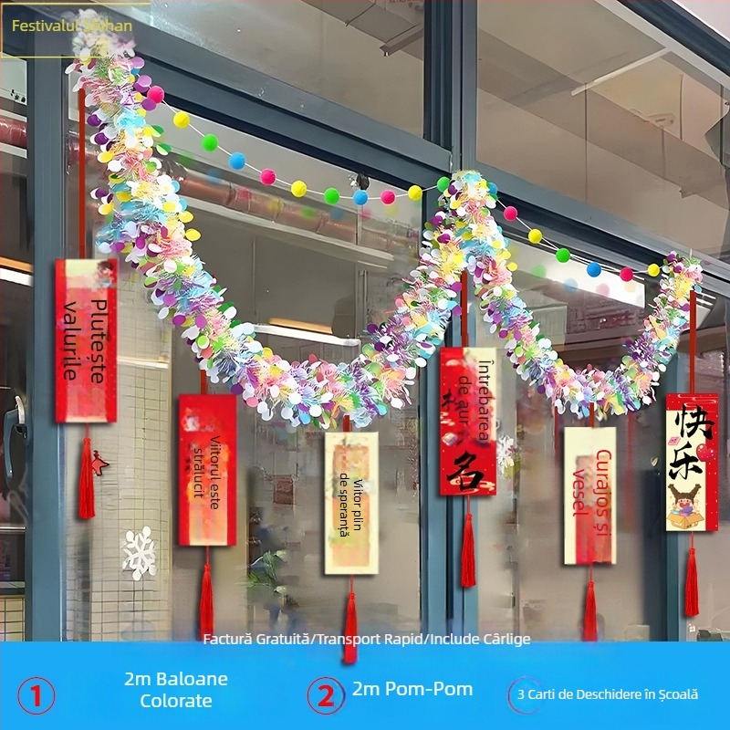 Penglv Accesorii pentru amenajarea sălii — ghirlande, panglici și drapele în stil desen animat pentru decorarea sălii de clasă (sezonul de absolvire)