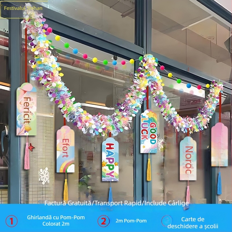 Penglv Accesorii pentru amenajarea sălii — ghirlande, panglici și drapele în stil desen animat pentru decorarea sălii de clasă (sezonul de absolvire)