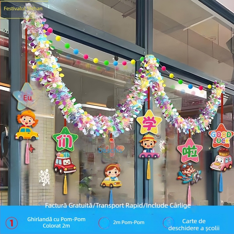 Penglv Accesorii pentru amenajarea sălii — ghirlande, panglici și drapele în stil desen animat pentru decorarea sălii de clasă (sezonul de absolvire)