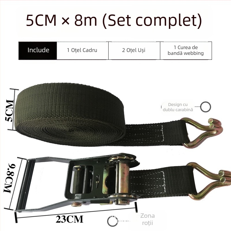 Curea de prindere a încărcăturii pentru autovehicule, din poliester, cu tensionator cu clichet pentru camioane (tensionator îmbunătățit) — Brand Lu Chen; Domeniu: Fixarea mărfurilor în camioane; Origine: Linyi