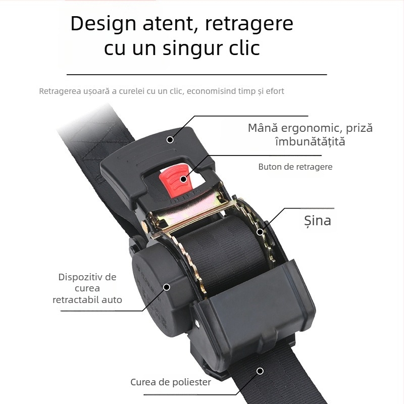 Bandă elastică retractabilă pentru prindere cu buton, îngroșată, fără amortizor, pentru camioane