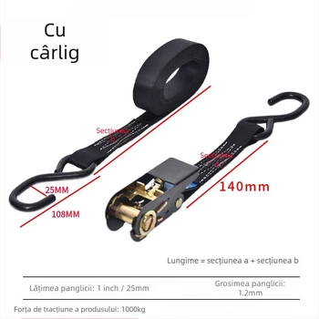 Curea de prindere pentru mărfuri, cu tensionator tip șa, poliester, rezistență 1000 kg