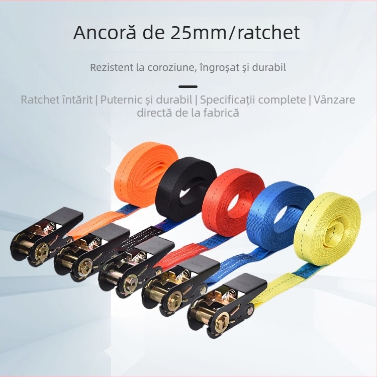 Curea de prindere pentru mărfuri, cu tensionator tip șa, poliester, rezistență 1000 kg