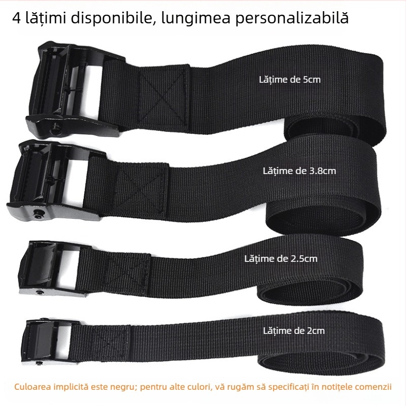 Curea de strâns din nylon cu cataramă din aliaj de zinc pentru fixarea auto și motocicletă; Material: cataramă din aliaj de zinc + bandă nylon; Utilizare: ambalare și legare