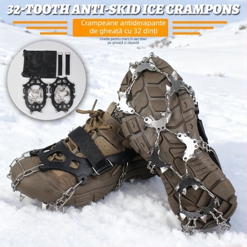 Cramponi din oțel inoxidabil cu 32 dinți pentru zăpadă și gheață – huse antiderapante pentru pantofi