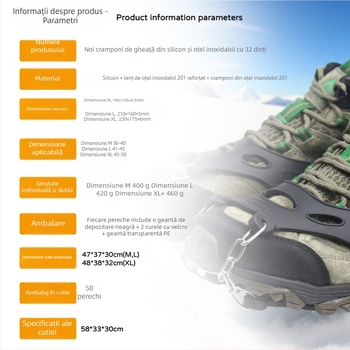 Cramponi din oțel inoxidabil cu 32 dinți pentru zăpadă și gheață – huse antiderapante pentru pantofi